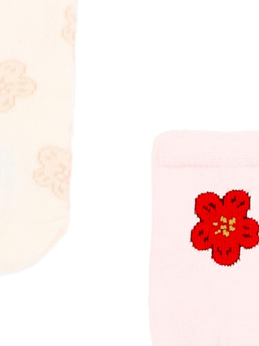 Calzini per neonata Kenzo Kids rosa con stampa a fiori (2 pezzi) - Rubino Kids