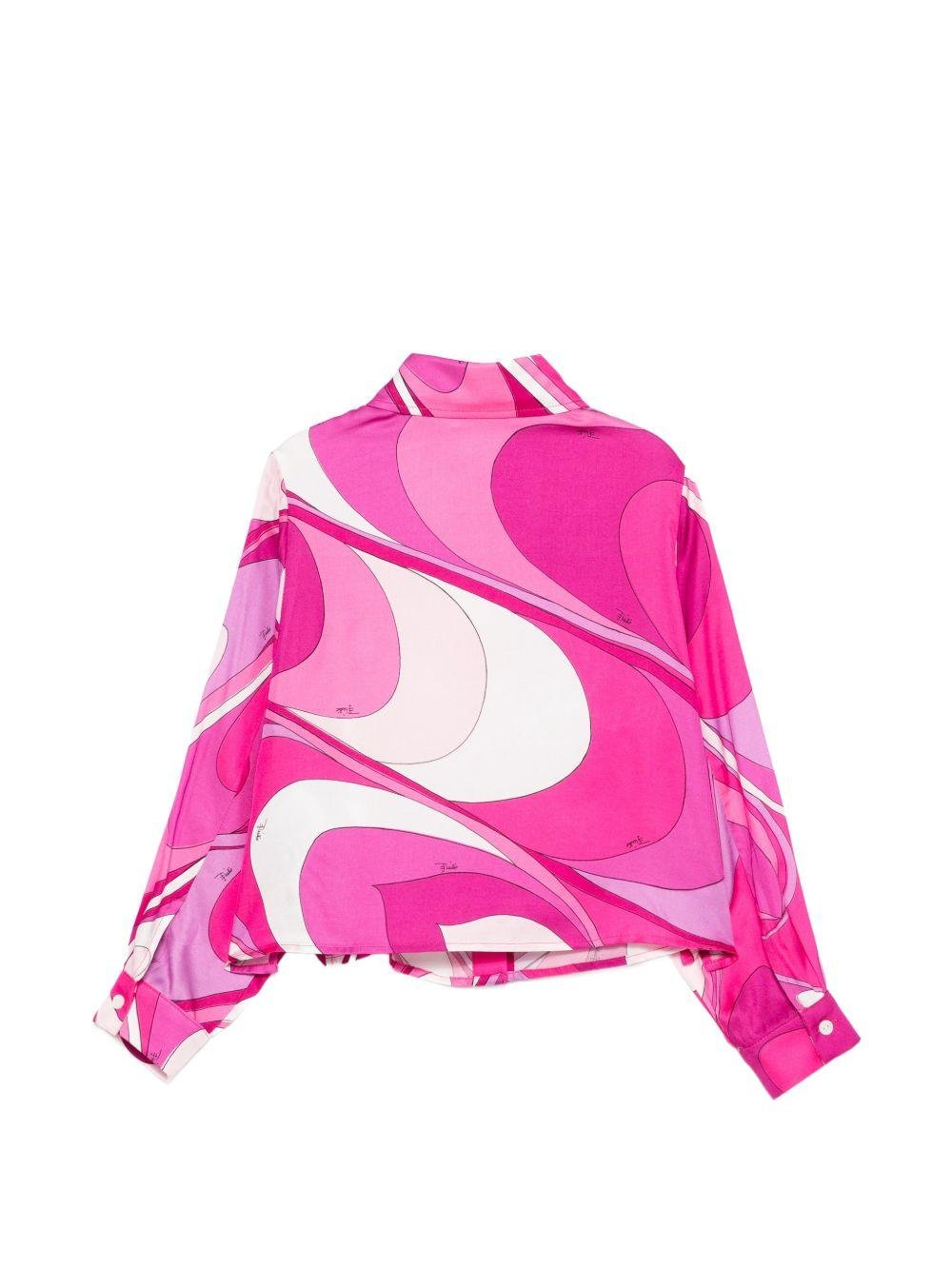 Camicia per bambina Emilio Pucci Junior fucsia con stampa grafica all - over - Rubino Kids