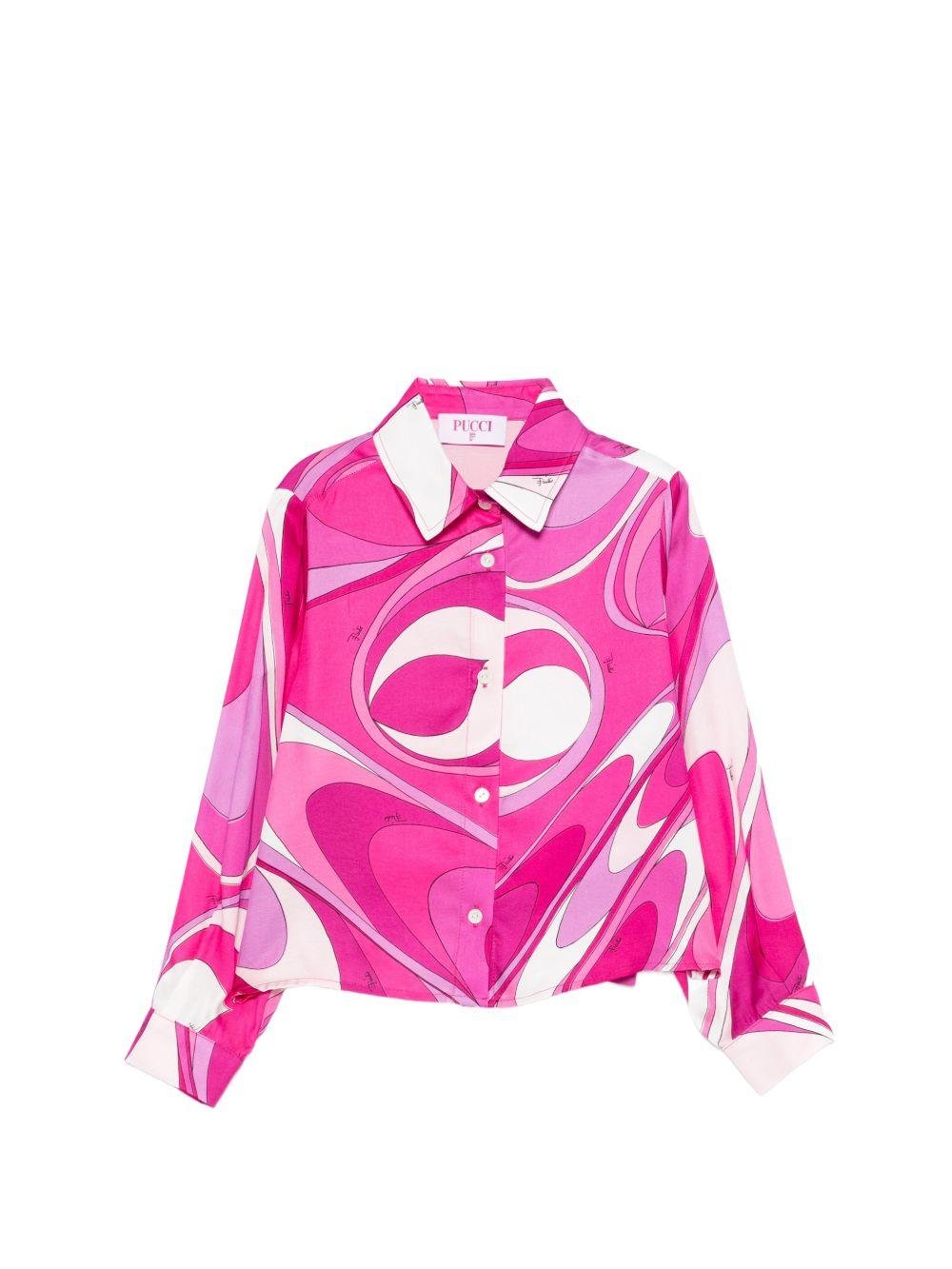 Camicia per bambina Emilio Pucci Junior fucsia con stampa grafica all - over - Rubino Kids