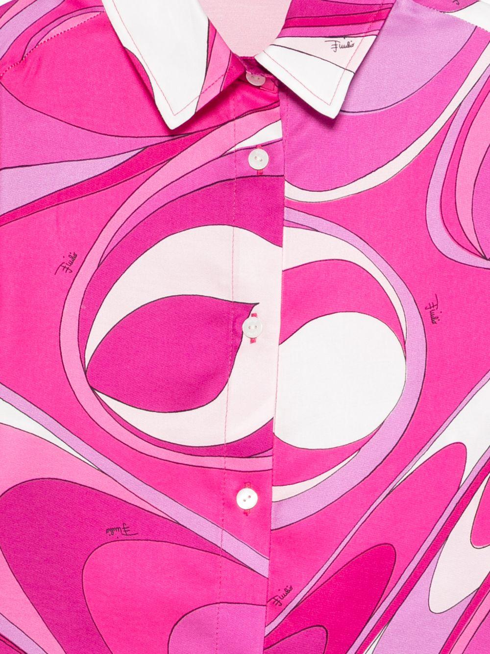 Camicia per bambina Emilio Pucci Junior fucsia con stampa grafica all - over - Rubino Kids