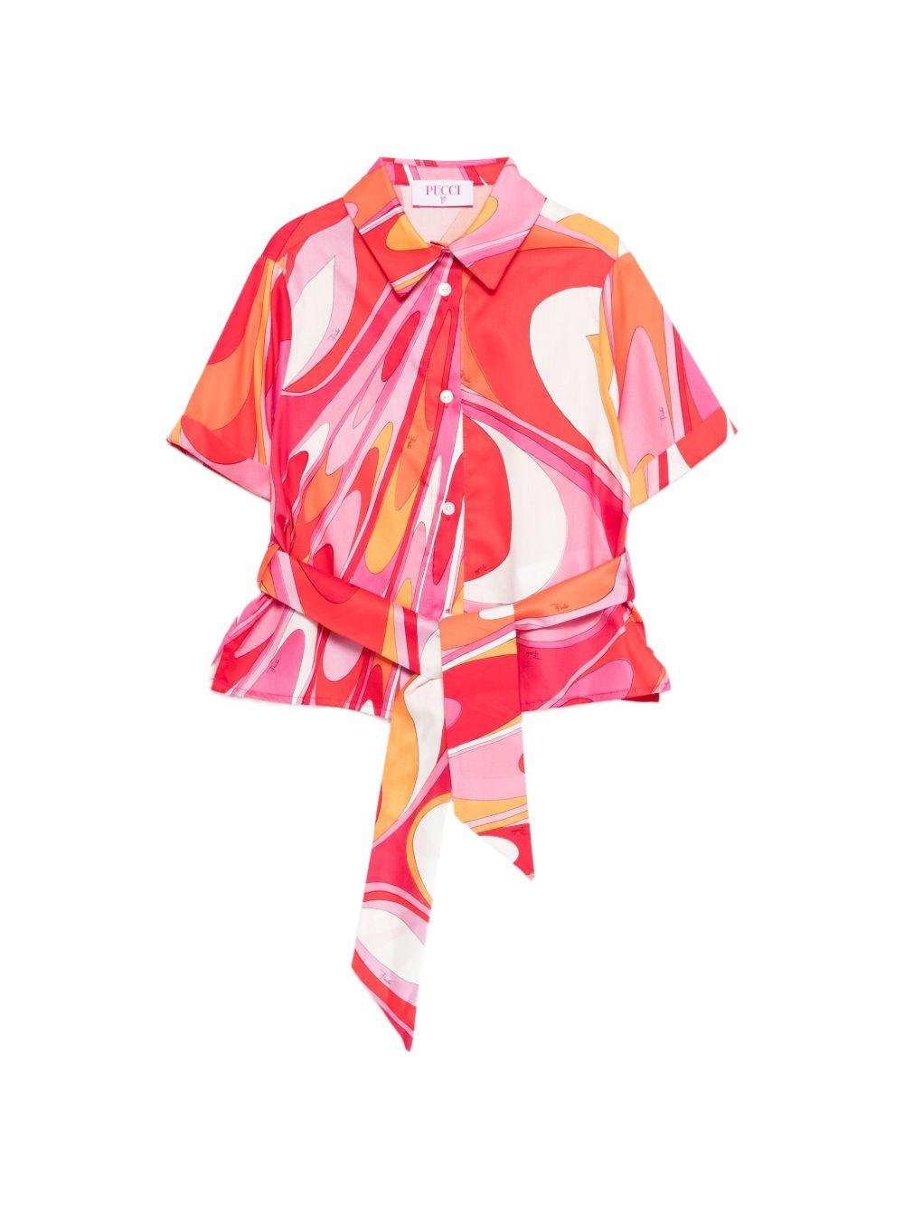 Camicia per bambina Emilio Pucci Junior multicolore con stampa grafica all - over - Rubino Kids