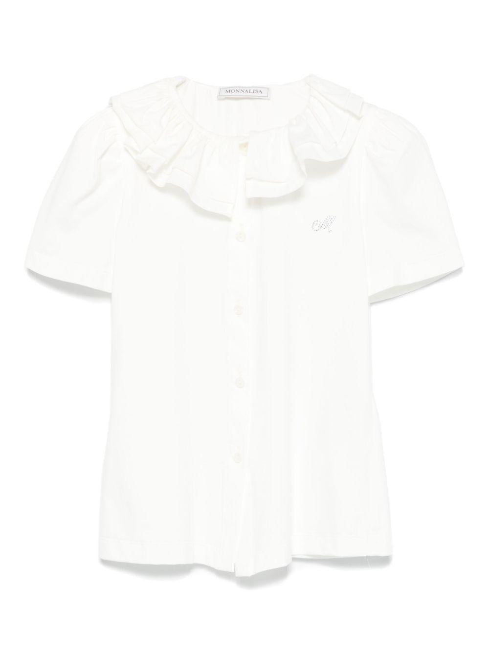 Camicia per bambina Monnalisa bianco con rifiniture ruches - Rubino Kids