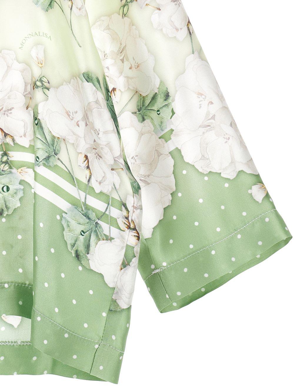 Camicia per bambina Monnalisa verde a pois con stampa a fiori - Rubino Kids