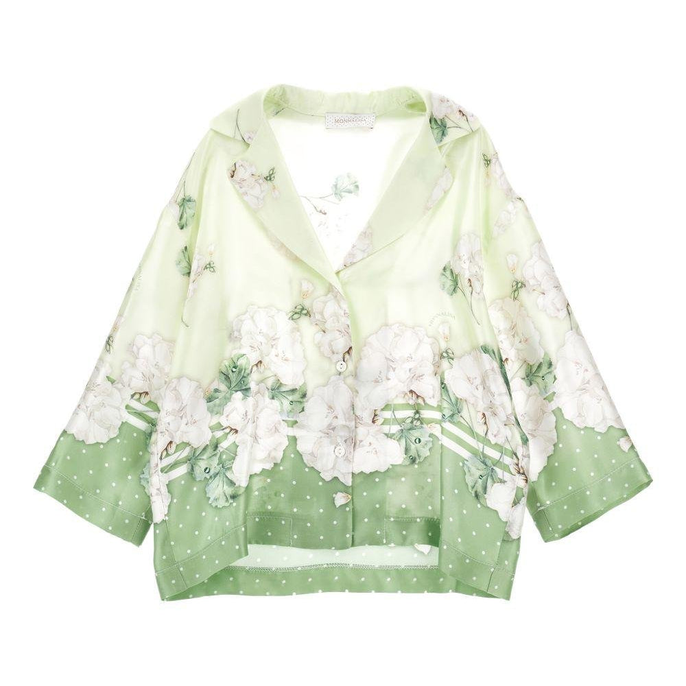 Camicia per bambina Monnalisa verde a pois con stampa a fiori - Rubino Kids