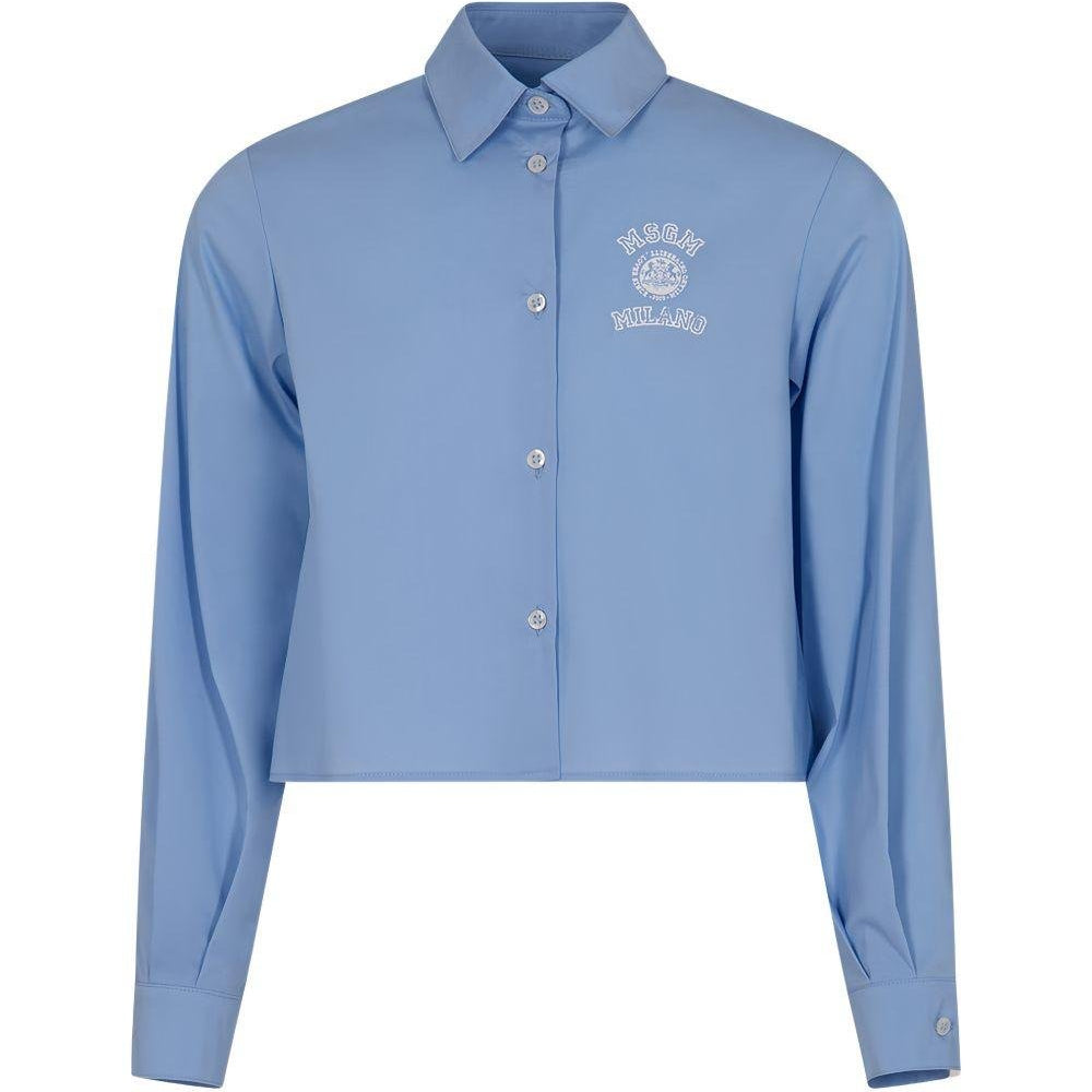Camicia per bambina MSGM Kids azzurra con logo ricamato - Rubino Kids