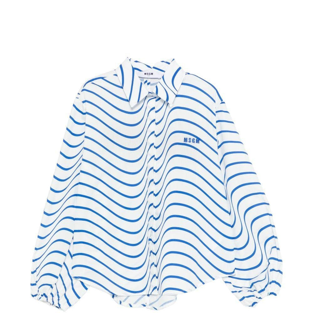 Camicia per bambina MSGM Kids bianca con design a righe ondulate - Rubino Kids