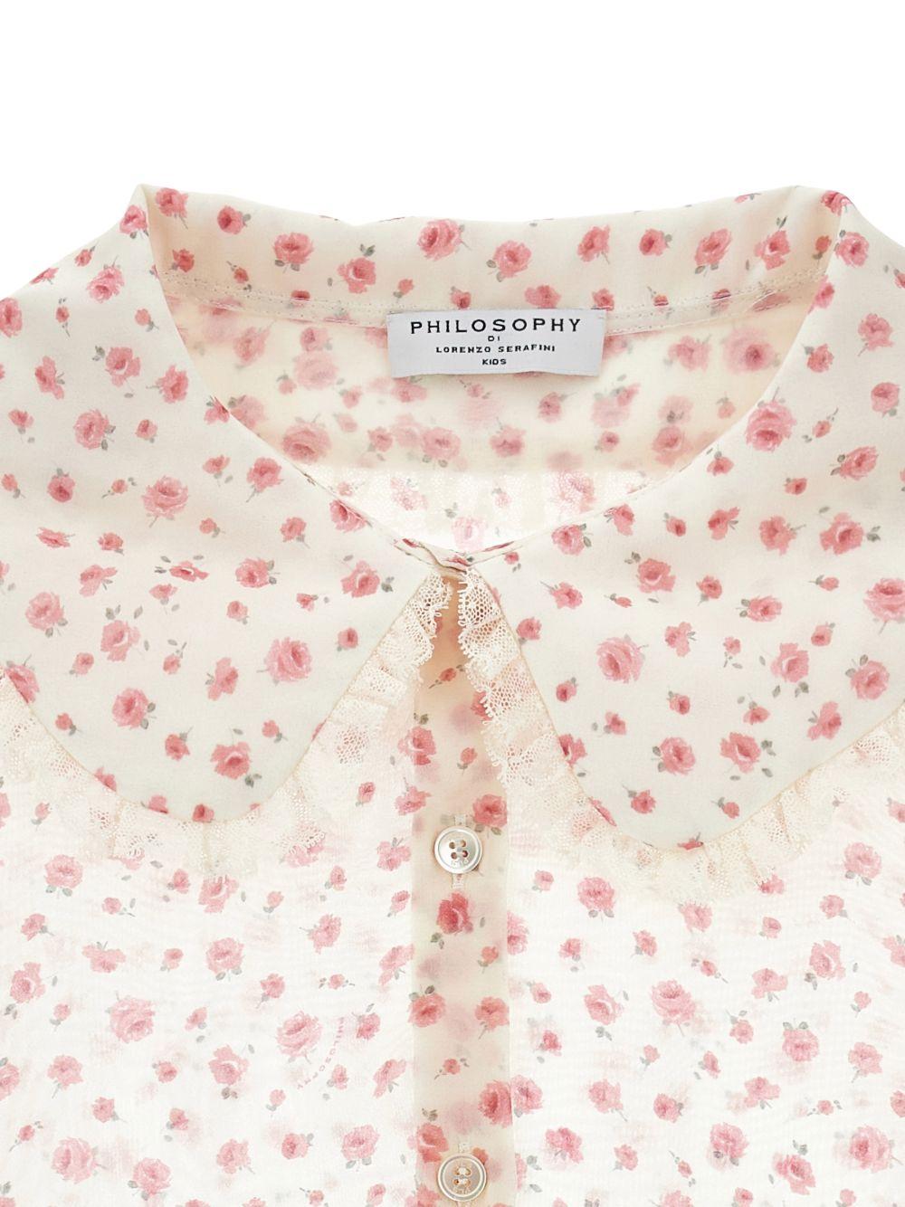 Camicia per bambina Philosophy di Lorenzo Serafini Kids bianca con stampa a fiori - Rubino Kids