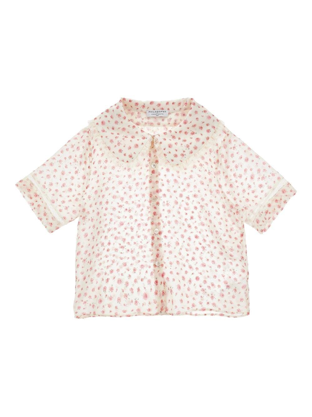 Camicia per bambina Philosophy di Lorenzo Serafini Kids bianca con stampa a fiori - Rubino Kids