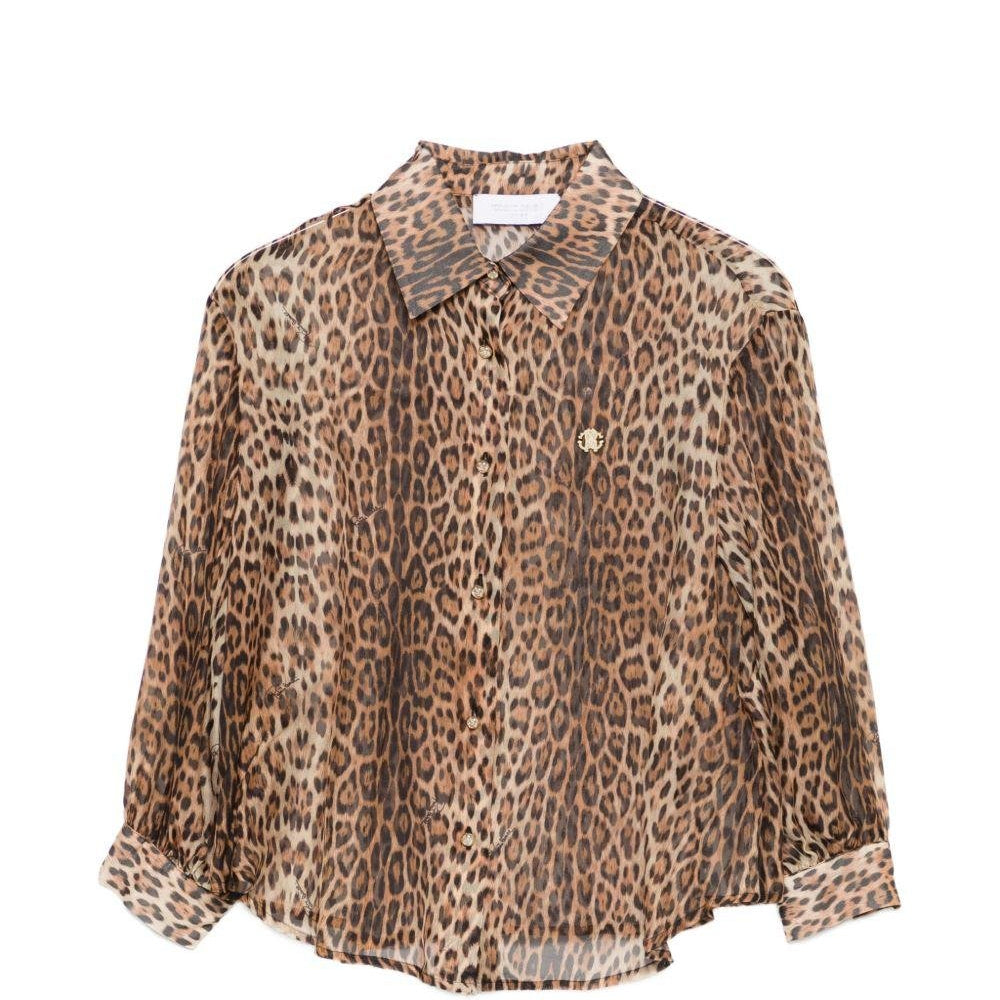 Camicia per bambina Roberto Cavalli Kids animalier con placca con logo sul davanti - Rubino Kids