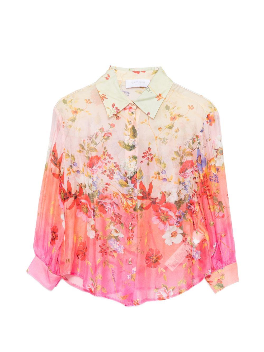 Camicia per bambina Roberto Cavalli Kids multicolore con stampa floreale all - over - Rubino Kids