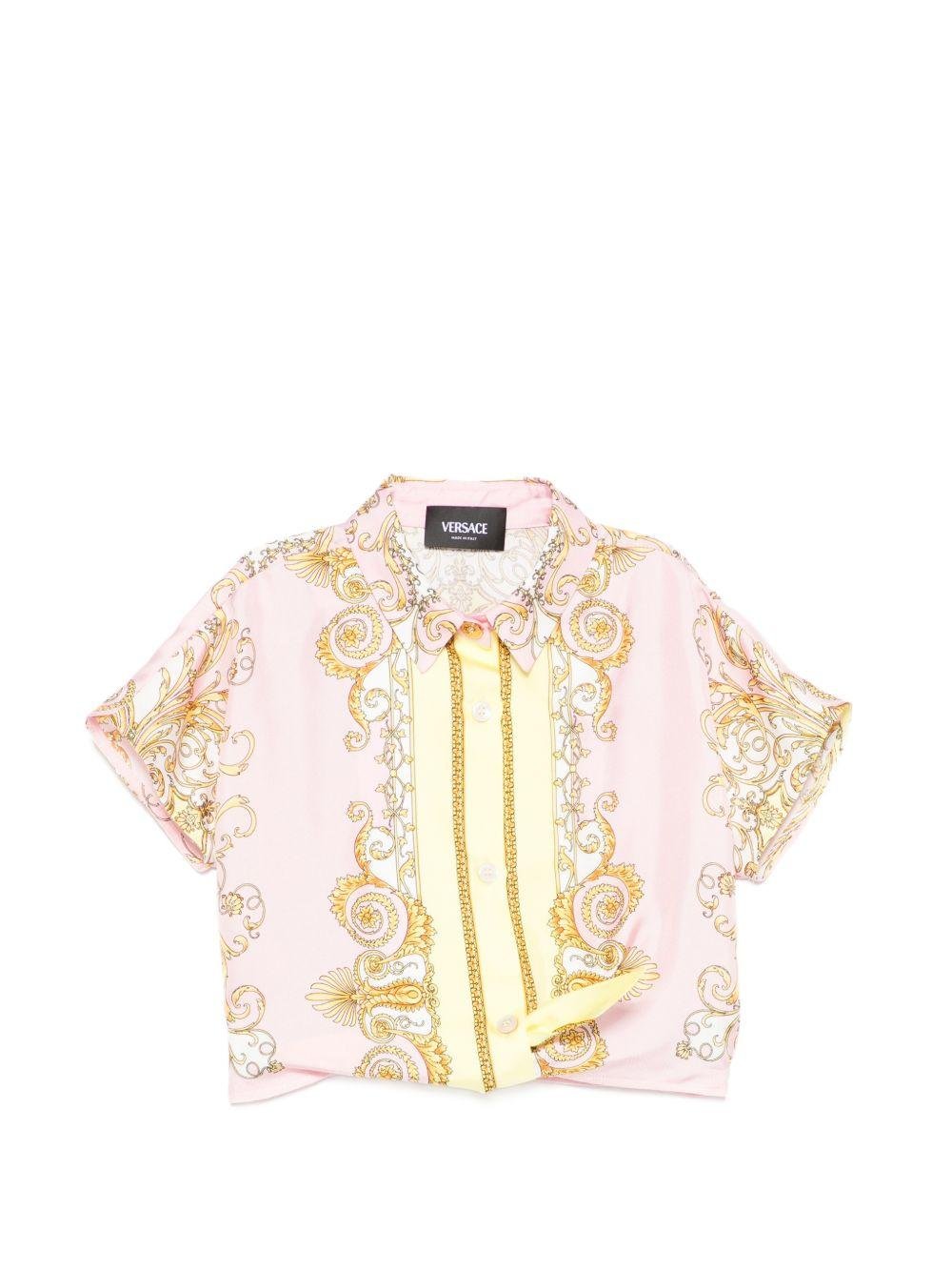 Camicia per bambina Versace Kids rosa con design barocco - Rubino Kids