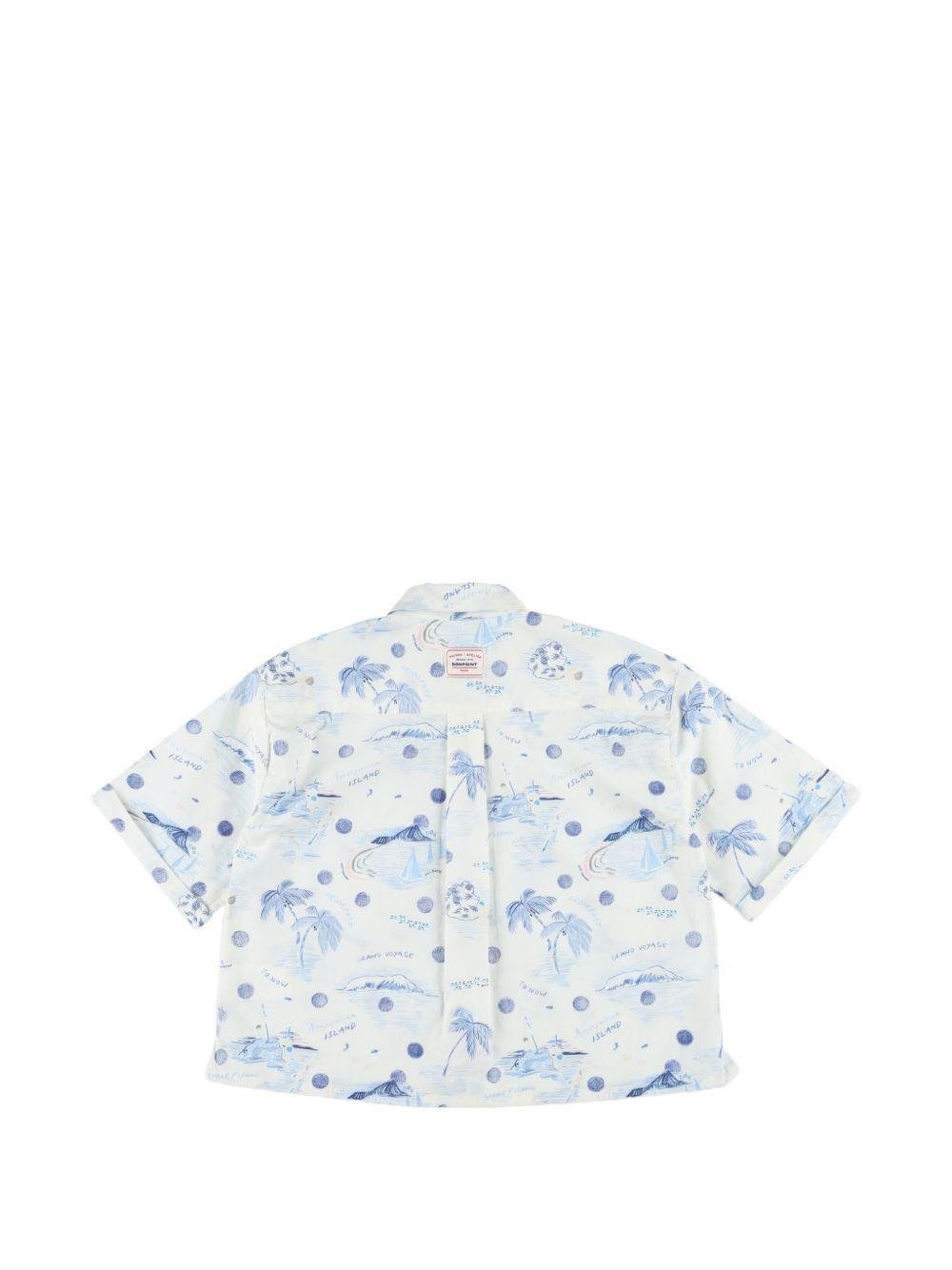 Camicia per bambino Bonpoint bianca con stampa grafica blu all - over - Rubino Kids