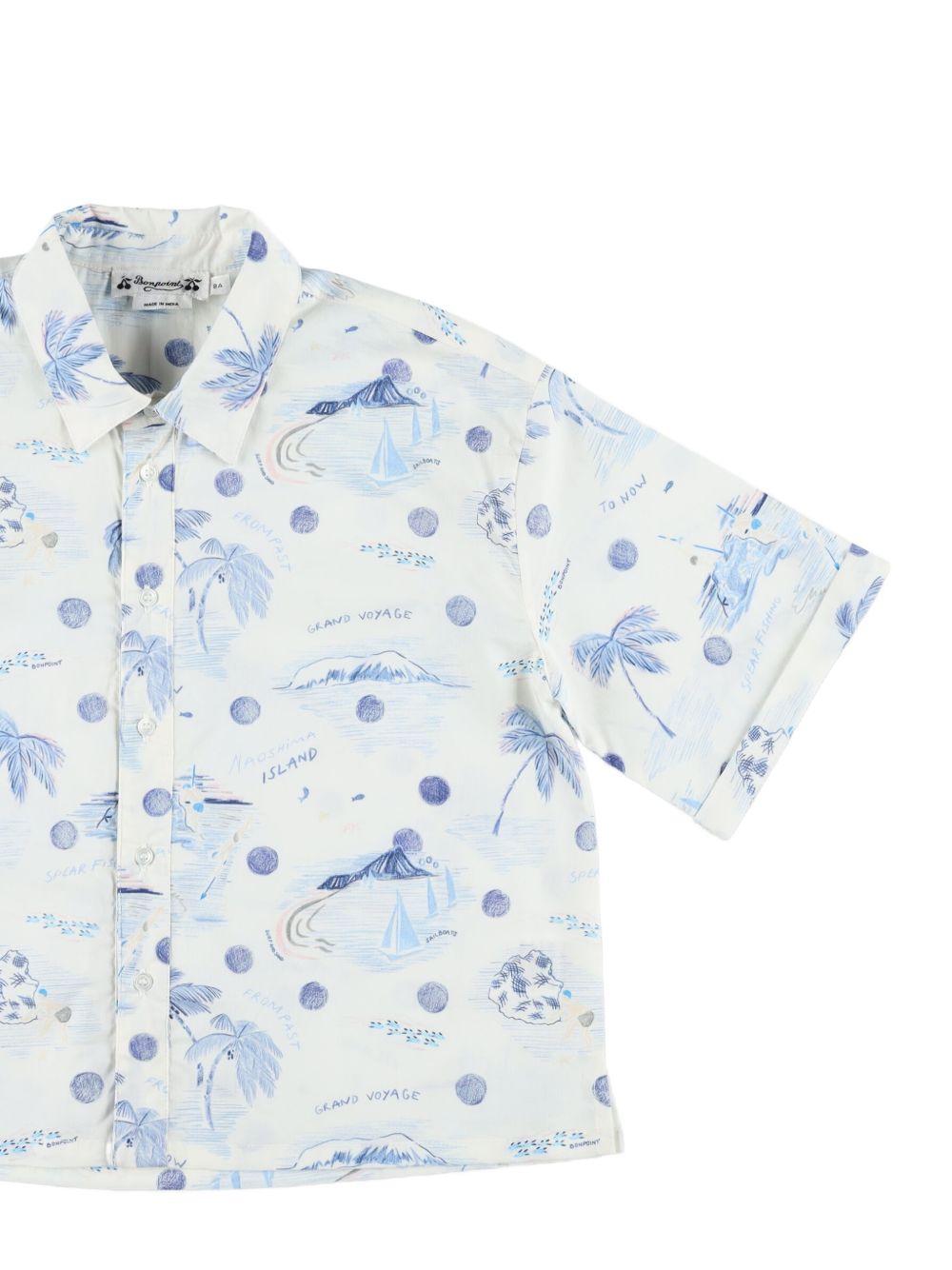 Camicia per bambino Bonpoint bianca con stampa grafica blu all - over - Rubino Kids