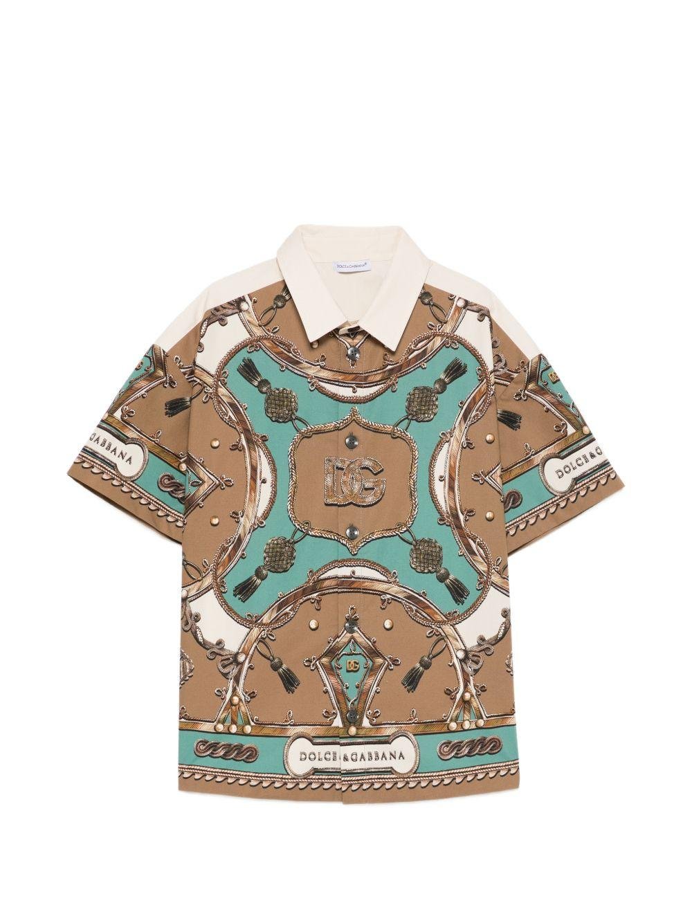 Camicia per bambino Dolce & Gabbana Kids beige con stampa grafica all - over - Rubino Kids