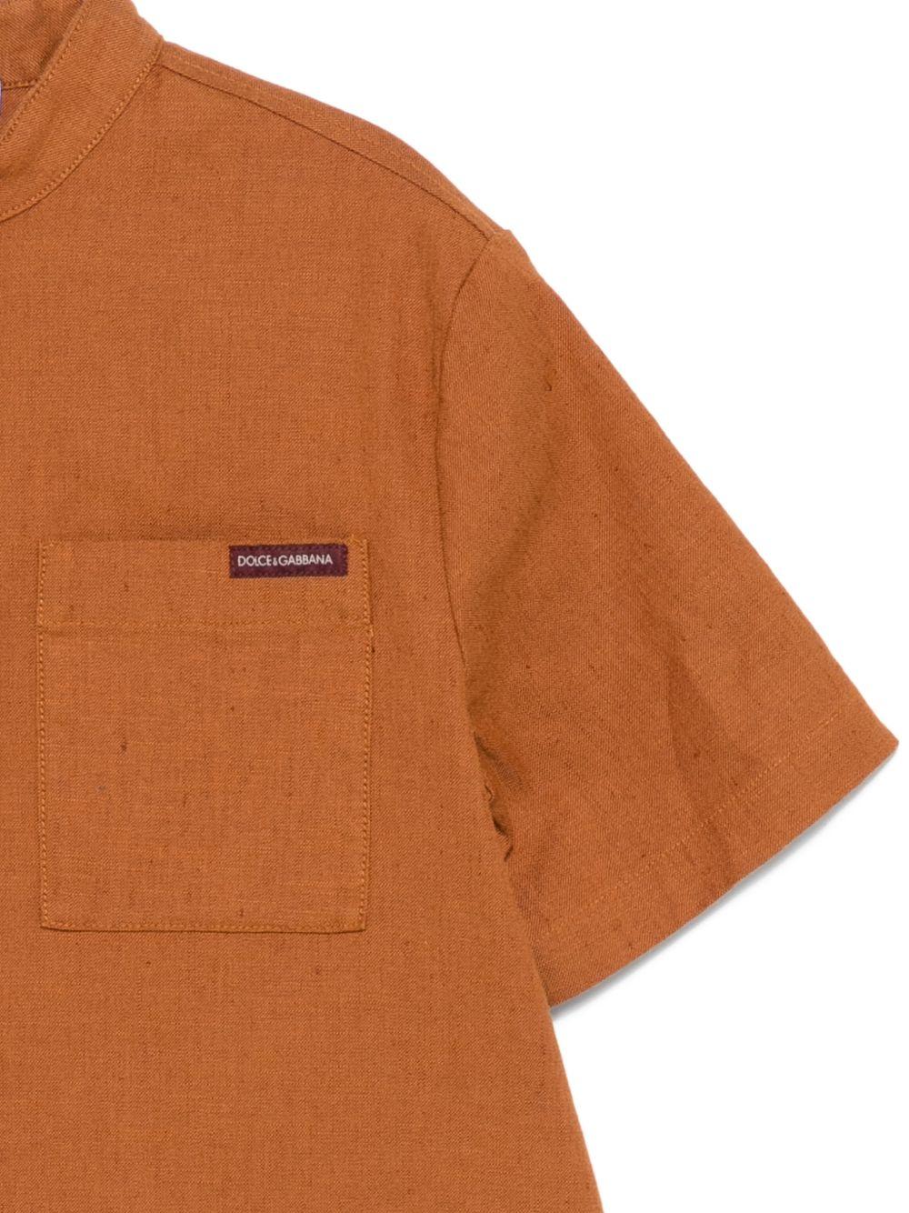 Camicia per bambino Dolce & Gabbana Kids marrone con colletto alla coreana - Rubino Kids