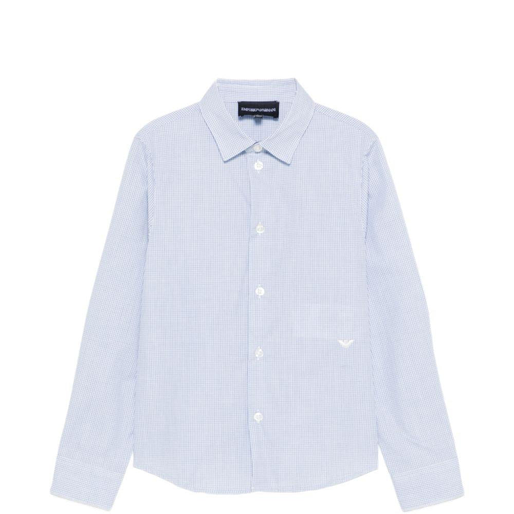 Camicia per bambino Emporio Armani Kids azzurra con logo ricamato sul davanti - Rubino Kids