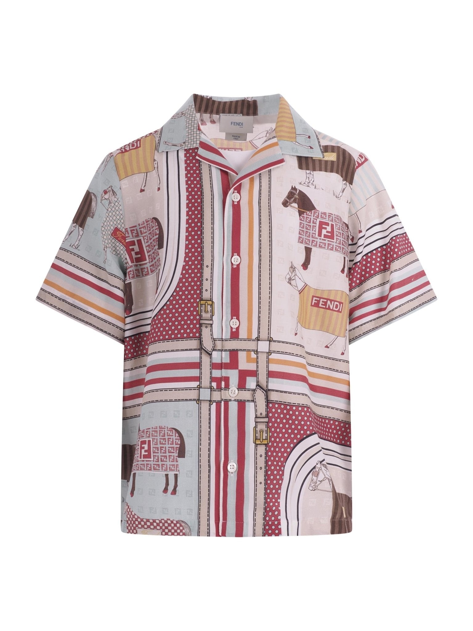 Camicia per bambino Fendi Kids multicolor con stampa tema equestre - Rubino Kids