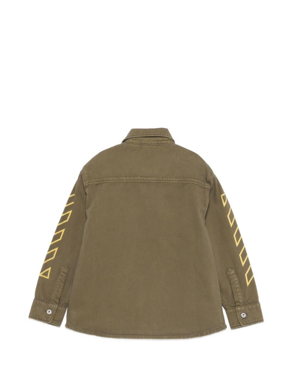 Camicia per bambino Off - White Kids verde con logo ricamato sul davanti - Rubino Kids