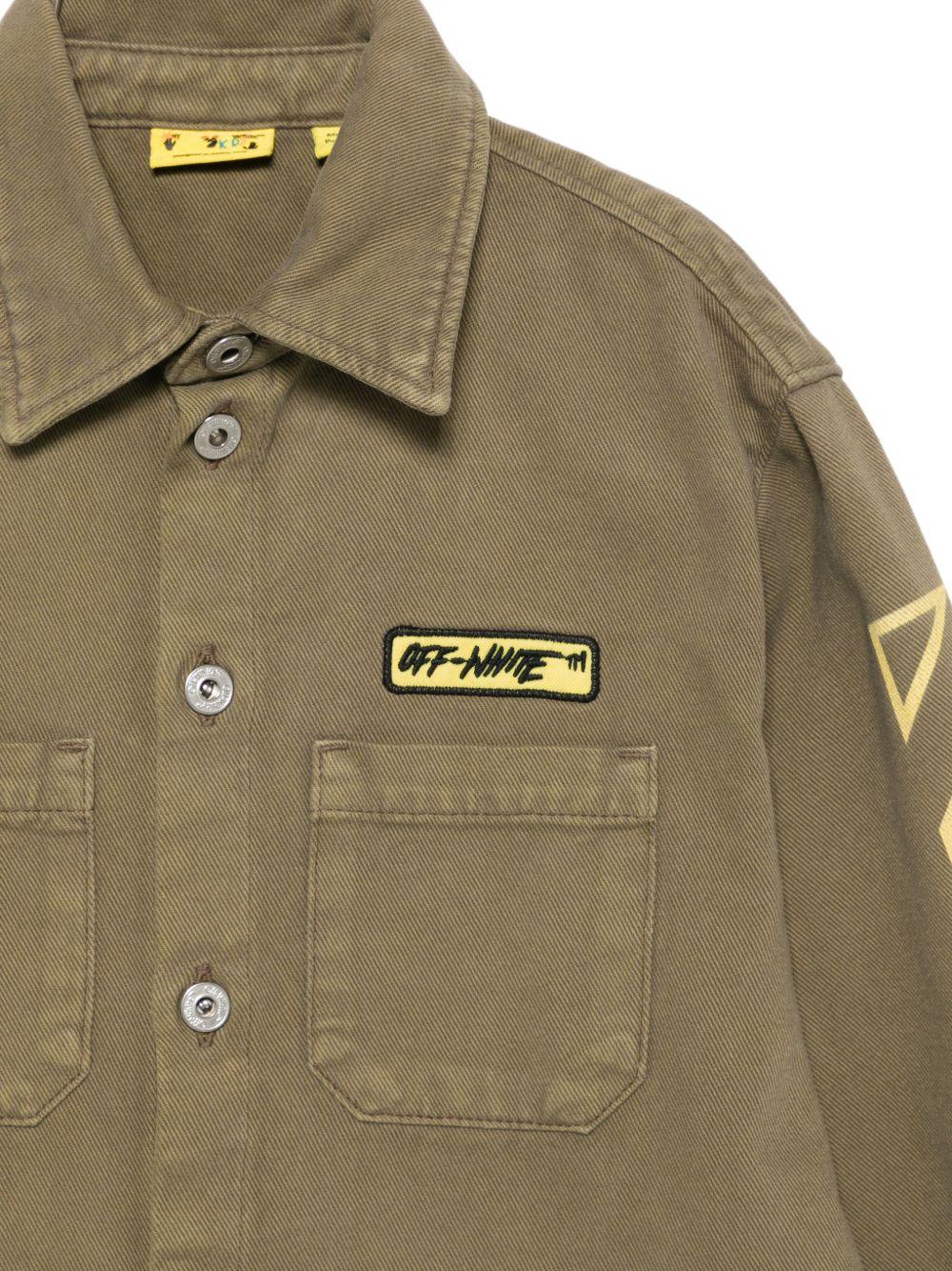 Camicia per bambino Off - White Kids verde con logo ricamato sul davanti - Rubino Kids