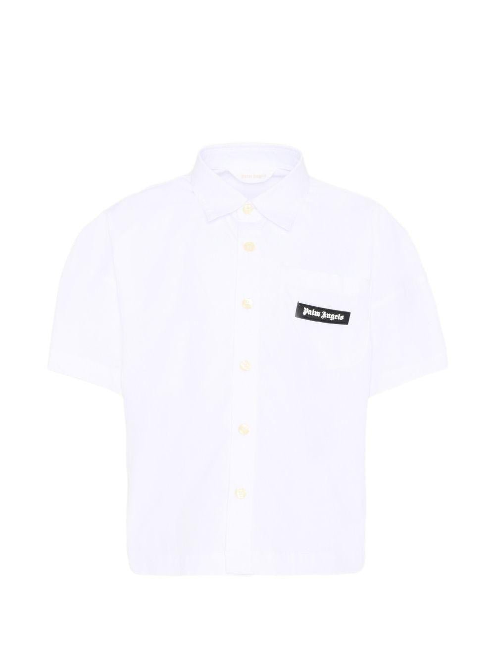 Camicia per bambino Palm Angels Kids bianca con applicazione logo sul davanti - Rubino Kids