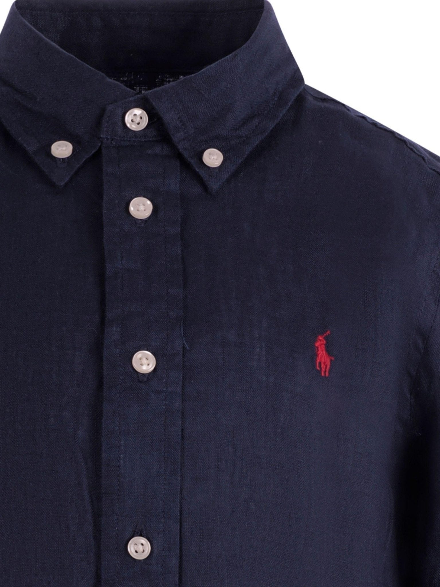 Camicia per bambino Polo Ralph Lauren Kids blu con ricamo Polo Pony sul davanti - Rubino Kids