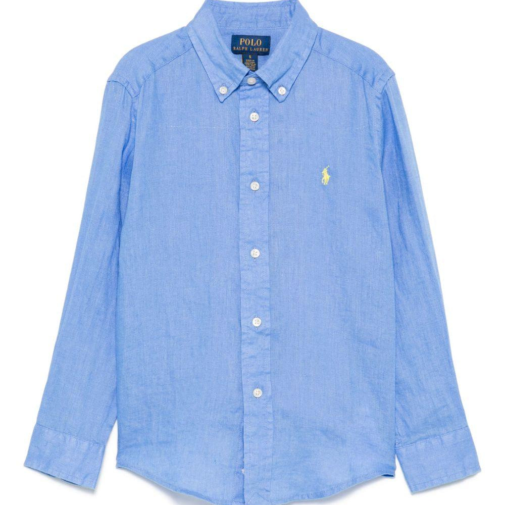 Camicia per bambino Polo Ralph Lauren Kids blu con ricamo Polo Pony sul davanti - Rubino Kids
