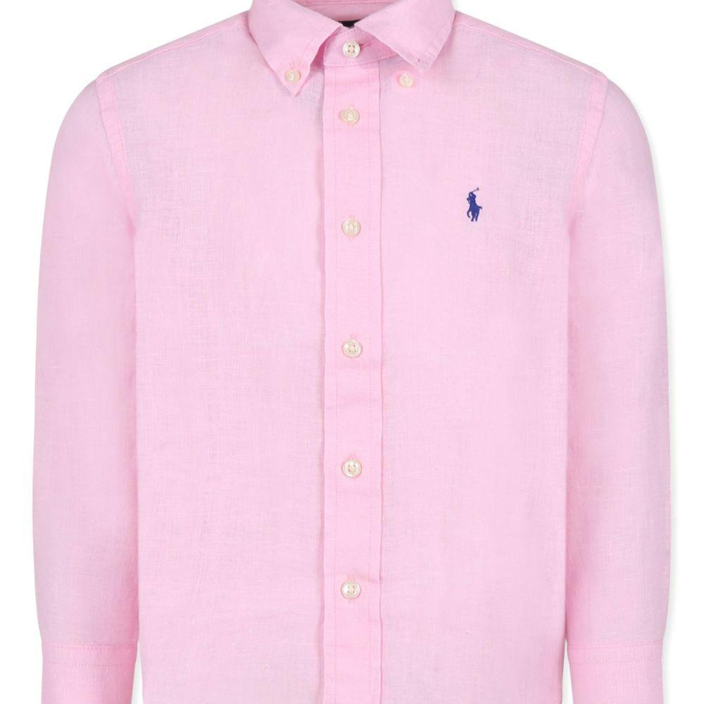 Camicia per bambino POLO RALPH LAUREN KIDS rosa in lino - Rubino Kids