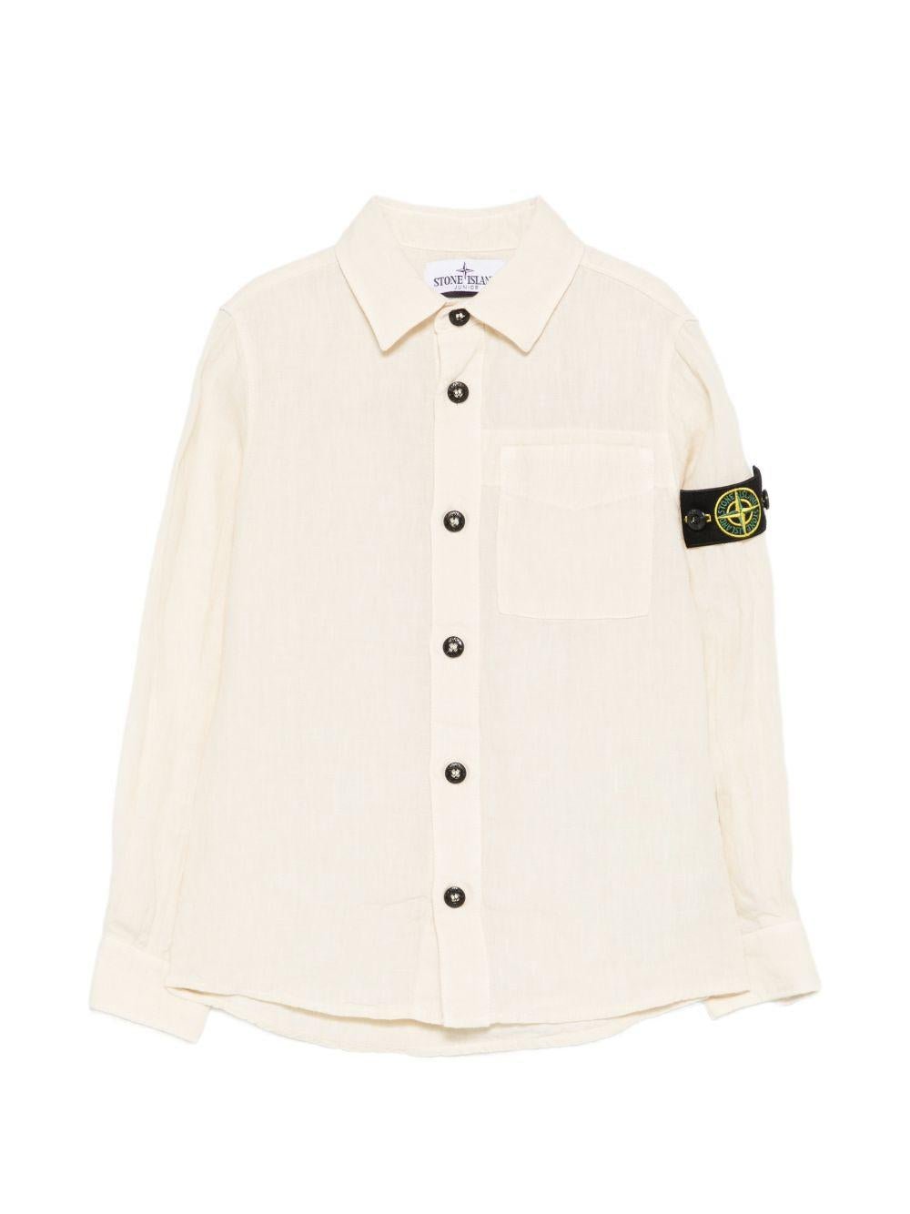 Camicia per bambino Stone Island Junior beige con toppa con logo - Rubino Kids