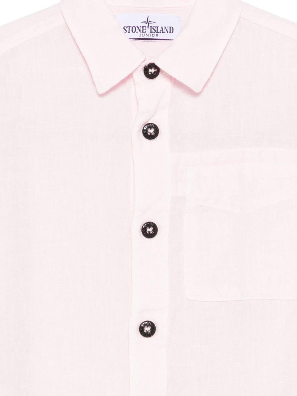 Camicia per bambino Stone Island Junior rosa con toppa con logo - Rubino Kids