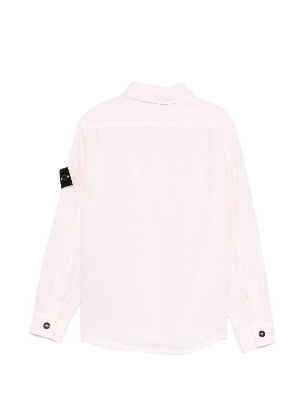 Camicia per bambino Stone Island Junior rosa con toppa con logo - Rubino Kids