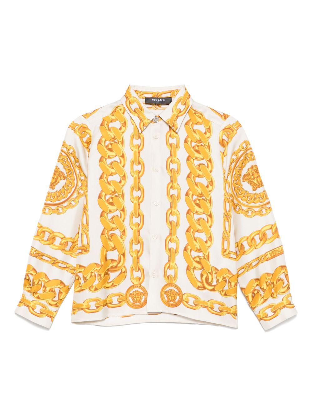 Camicia per bambino Versace Kids beige con stampa catena - Rubino Kids