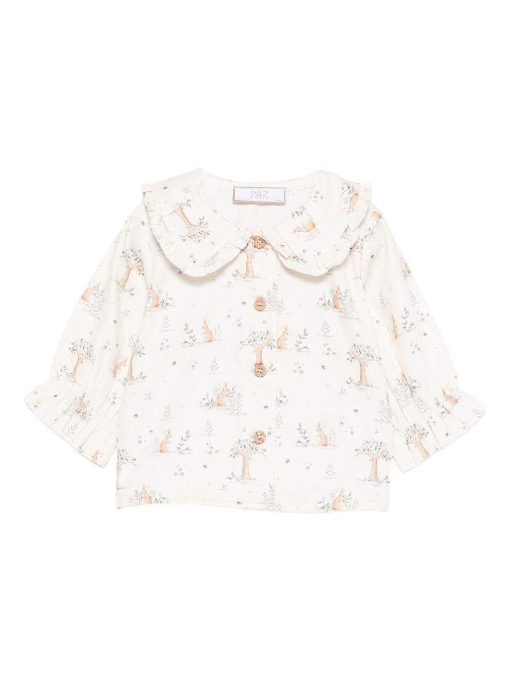 Camicia per neonata Paz Rodríguez bianca con stampa coniglio - Rubino Kids