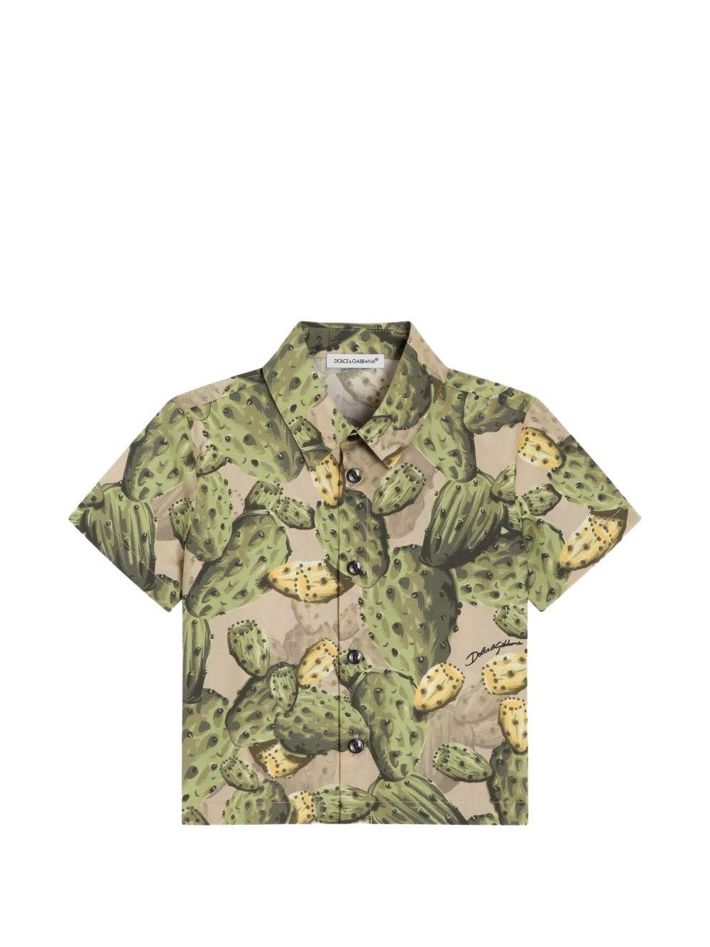 Camicia per neonato Dolce & Gabbana Kids verde con stampa cactus all - over - Rubino Kids