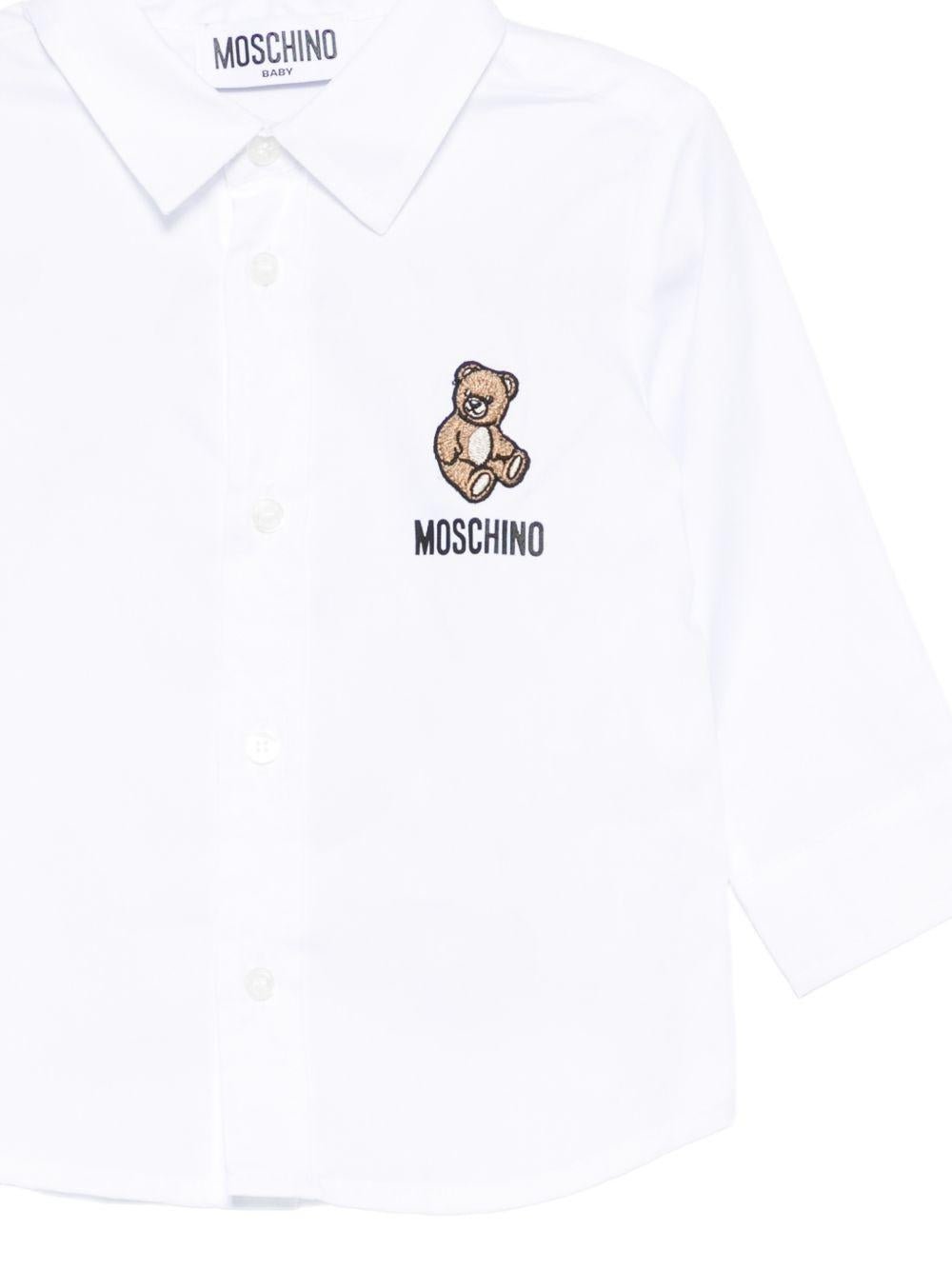 Camicia per neonato Moschino Kids bianca con Teddy Bear ricamato sul davanti - Rubino Kids