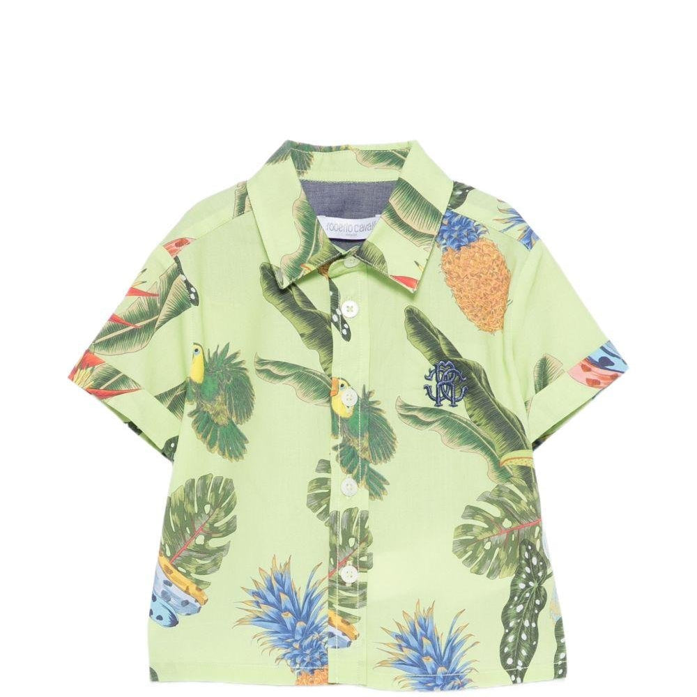 Camicia per neonato Roberto Cavalli Kids verde con stampa grafica tropicale - Rubino Kids