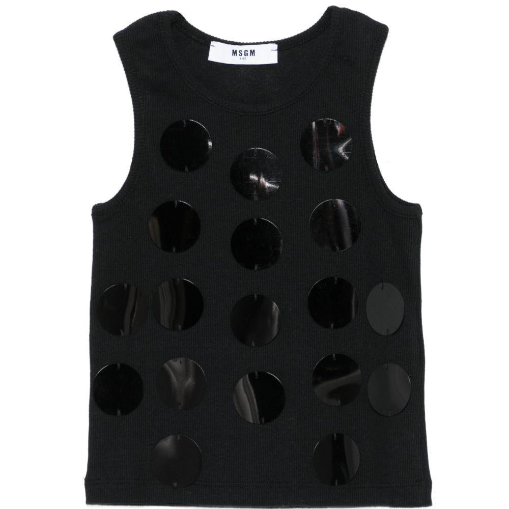 Canotta per bambina MSGM Kids nera con applicazioni - Rubino Kids