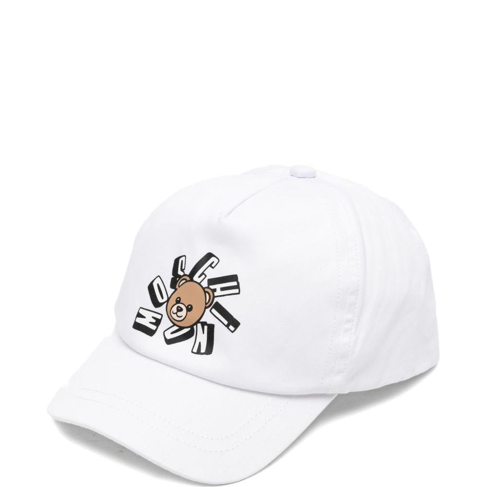 Cappello da baseball per bambini Moschino Kids bianco con logo sul davanti - Rubino Kids