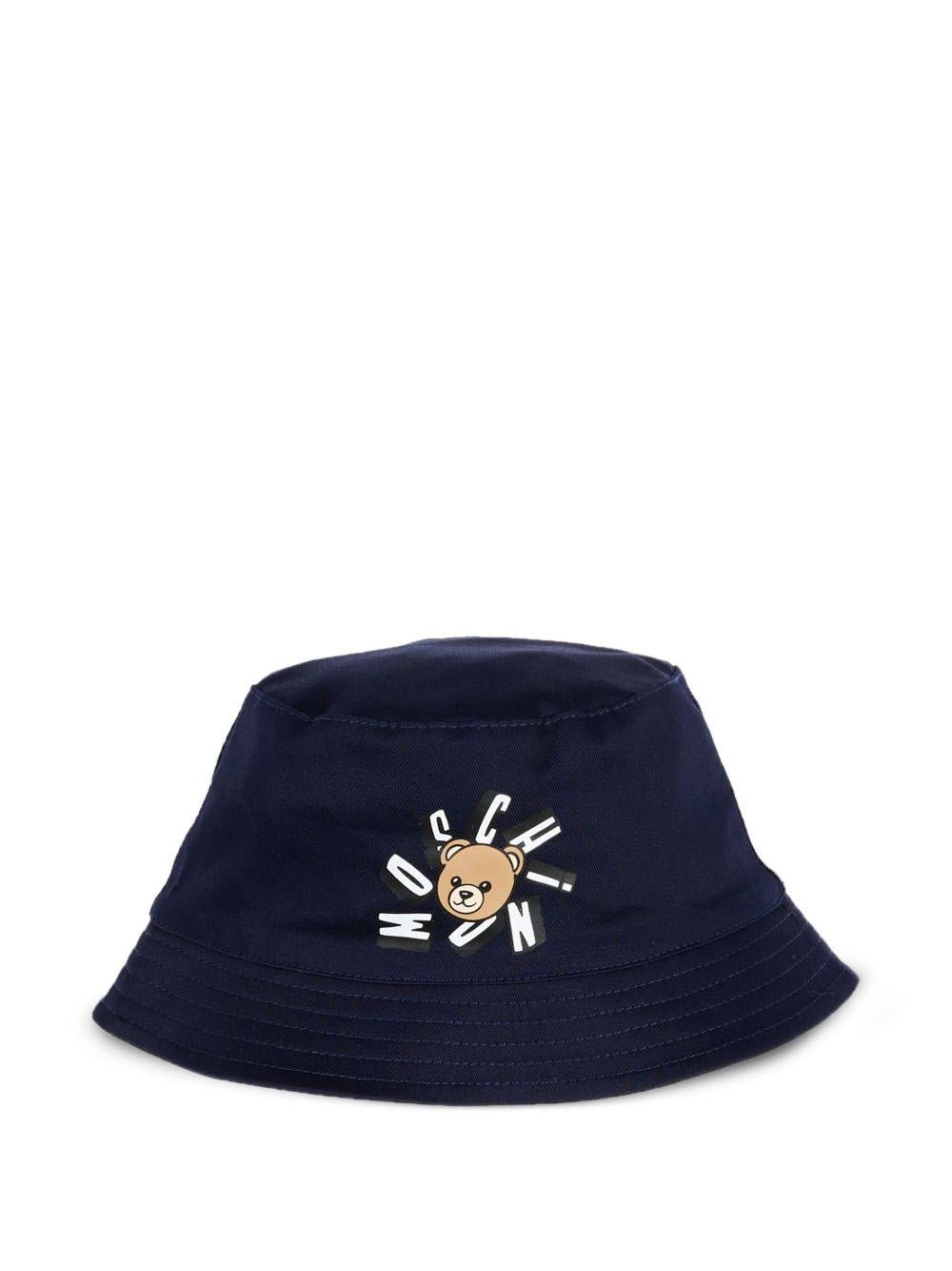 Cappello per neonato Moschino Kids blu con stampa Teddy Bear - Rubino Kids