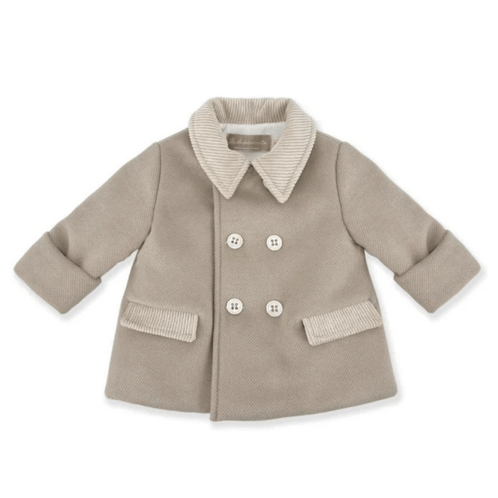 Cappotto a doppiopetto per neonata La Stupenderia beige con colletto classico - Rubino Kids