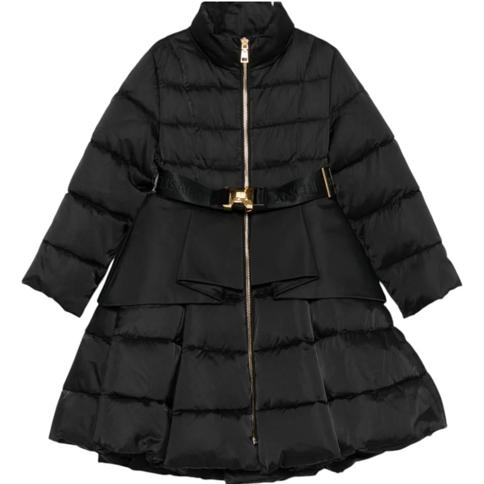 Cappotto per bambina (senza cintura) Elisabetta Franchi La Mia Bambina nera con dettaglio volant - Rubino Kids