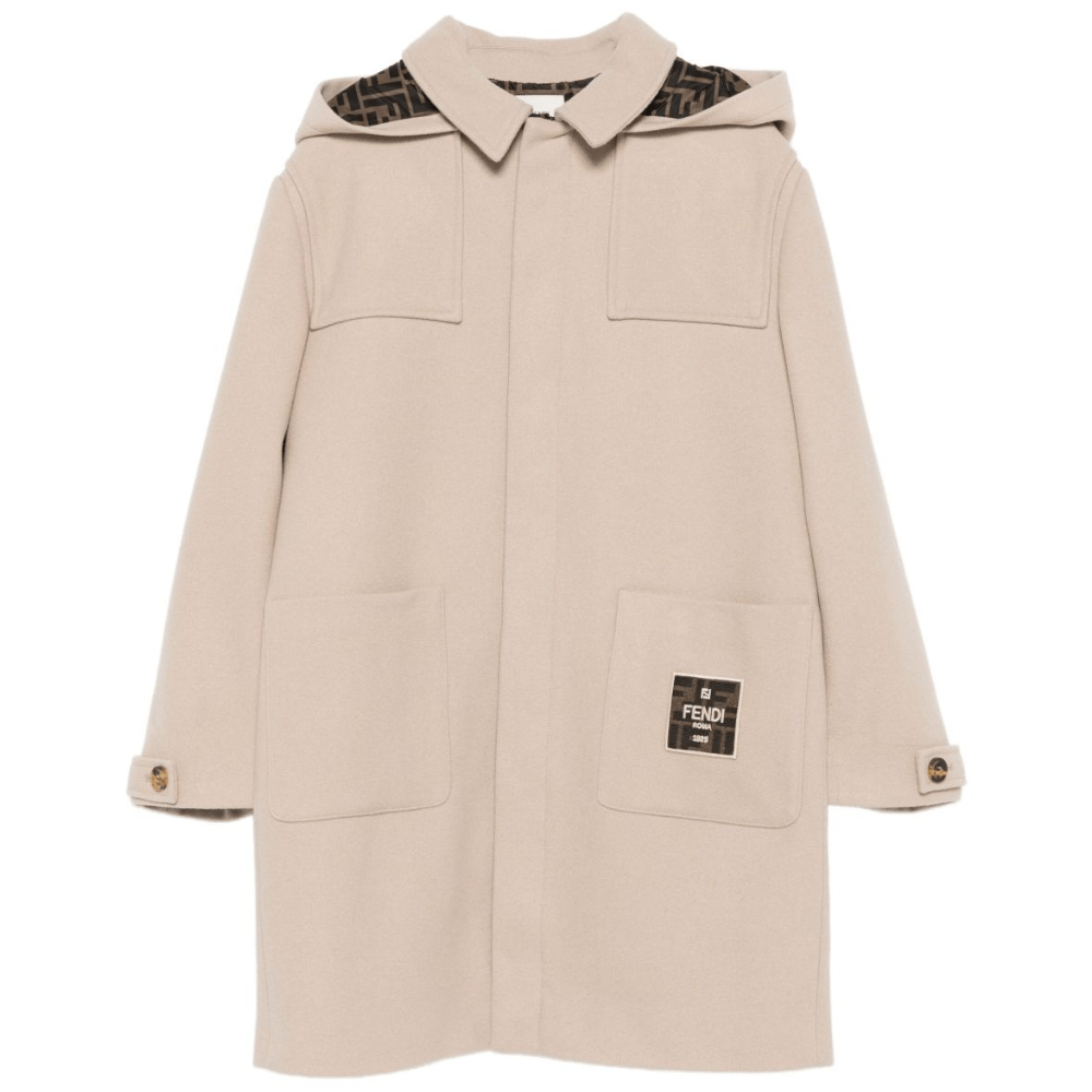Cappotto per bambino Fendi Kids beige con applicazione con logo - Rubino Kids