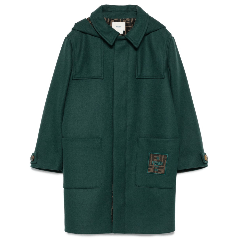Cappotto per bambino Fendi Kids verde con tasche e cappuccio - Rubino Kids