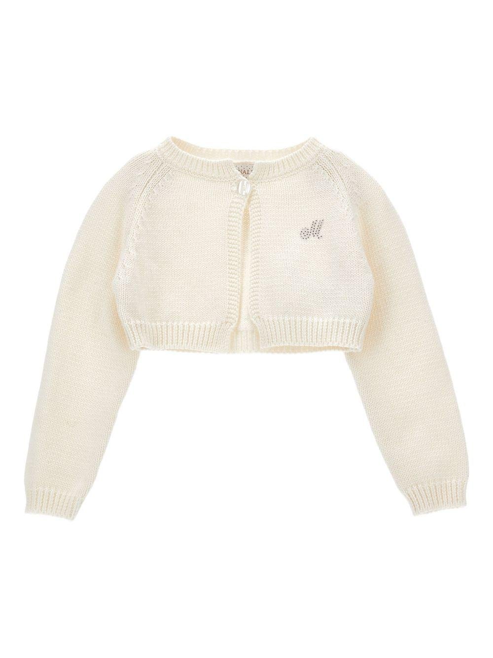 Cardigan crop per neonata Monnalisa bianco con scollo rotondo - Rubino Kids