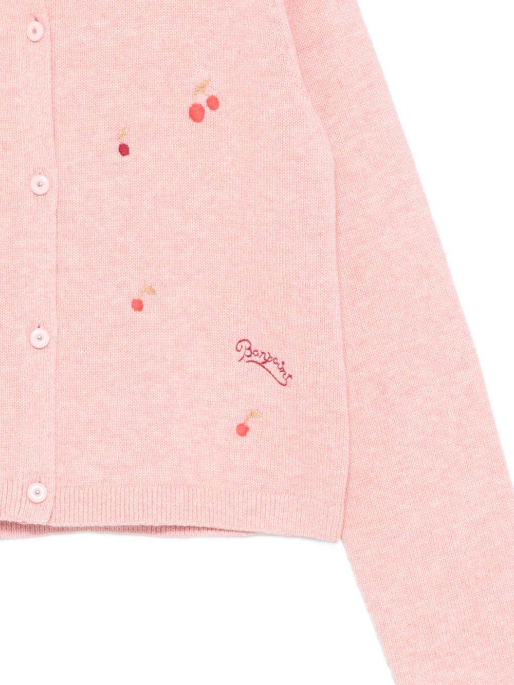 Cardigan per bambina Bonpoint rosa con ciliegie ricamate - Rubino Kids
