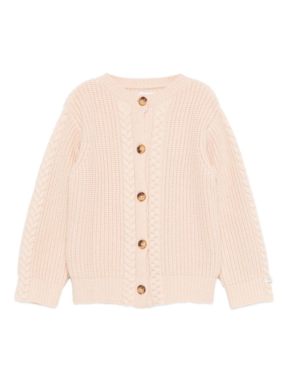 Cardigan per bambina Donsje beige con bottoni e motivo a trecce - Rubino Kids