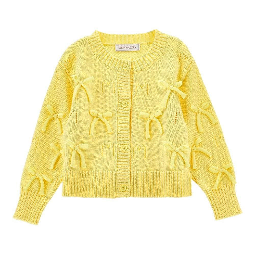 Cardigan per bambina Monnalisa giallo con dettagli fiocchi - Rubino Kids