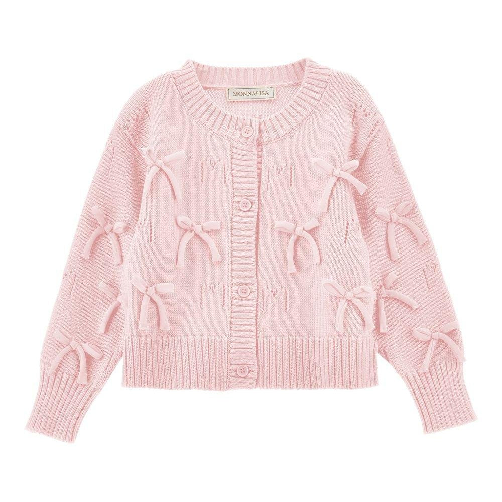 Cardigan per bambina Monnalisa rosa con dettaglio fiocchi - Rubino Kids