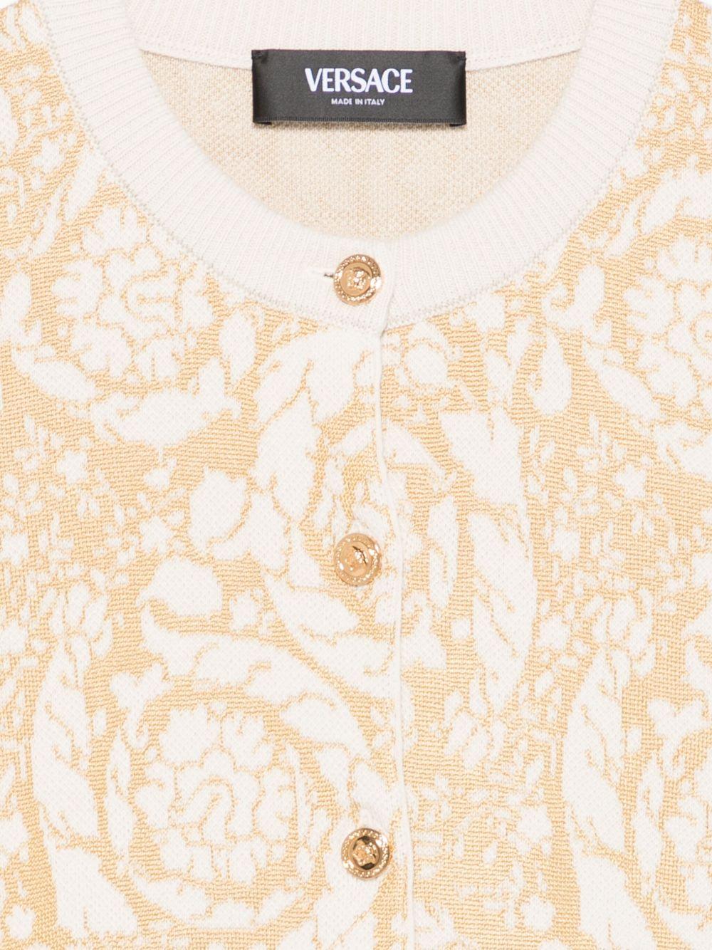 Cardigan per bambina Versace Kids beige con stampa stile Barocco - Rubino Kids