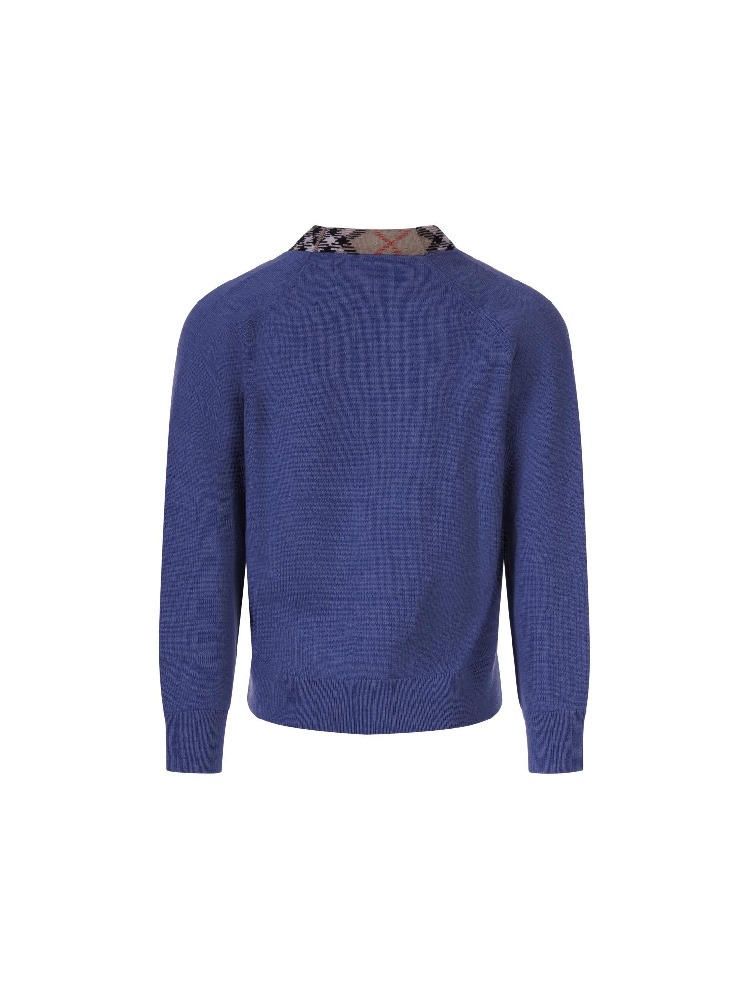 Cardigan per bambino Burberry Kids blu con bordo a quadri - Rubino Kids