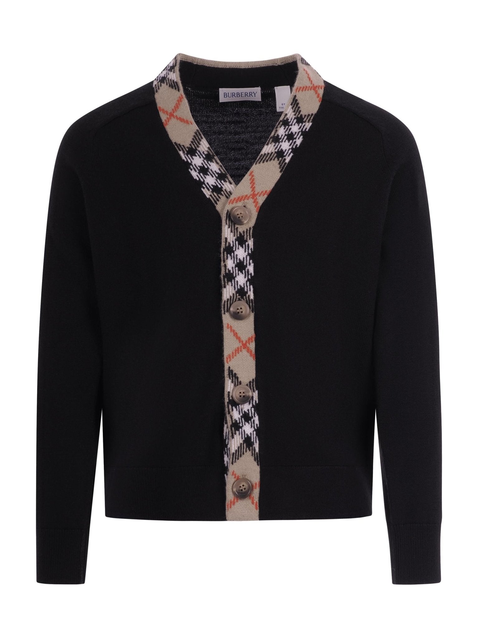 Cardigan per bambino Burberry kids nero con rifiniture a quadri - Rubino Kids